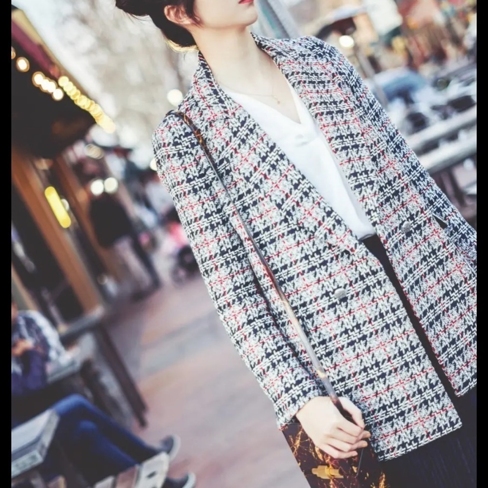 ZARA Plaid Double Breasted Tweed Blazer - Picture 2 of 14